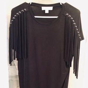 Michael Kors black tee with fringe